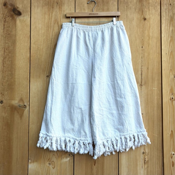 Alfredo’s Wife Pants - Alfredo’s Wife Vintage Wide Leg Fringe Hem Cropped Ivory Pants Sz Medium